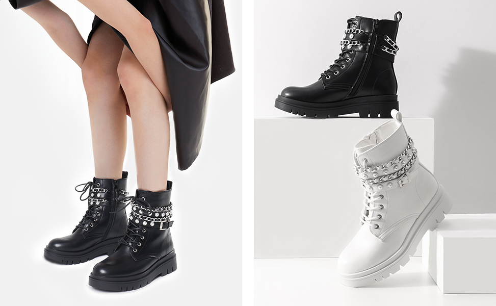 Women's Chunky Lug Sole Boots Chain Ankle BootsDream Pairs